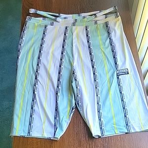 Adidas Womens GREEN, WHITE W/ YELLOW STRIPES CUTOUT BIKER SHORTS